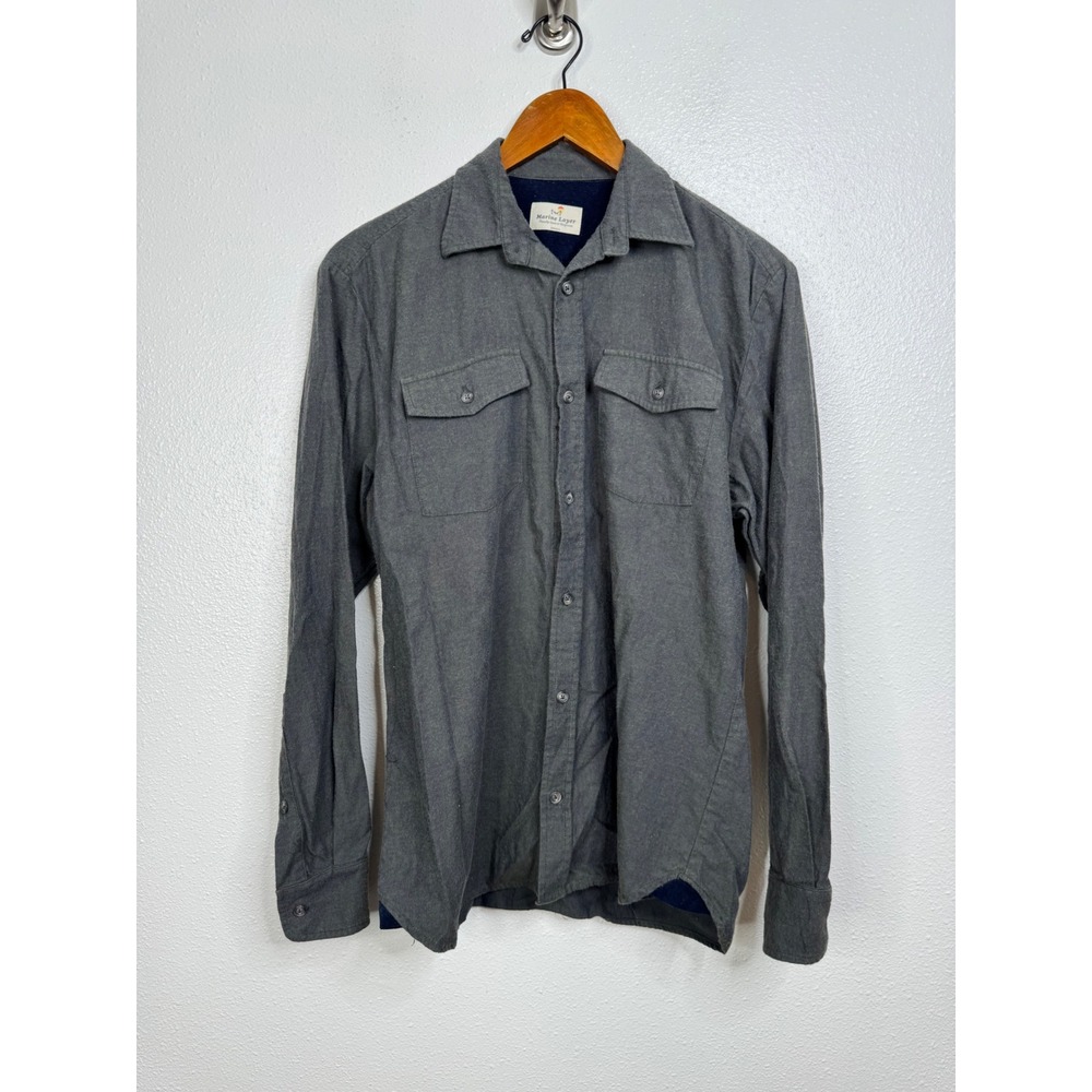 Marine Layer Mens Small Gray Button Down Shirt Long Sleeve‎ Flannel Lined Gray